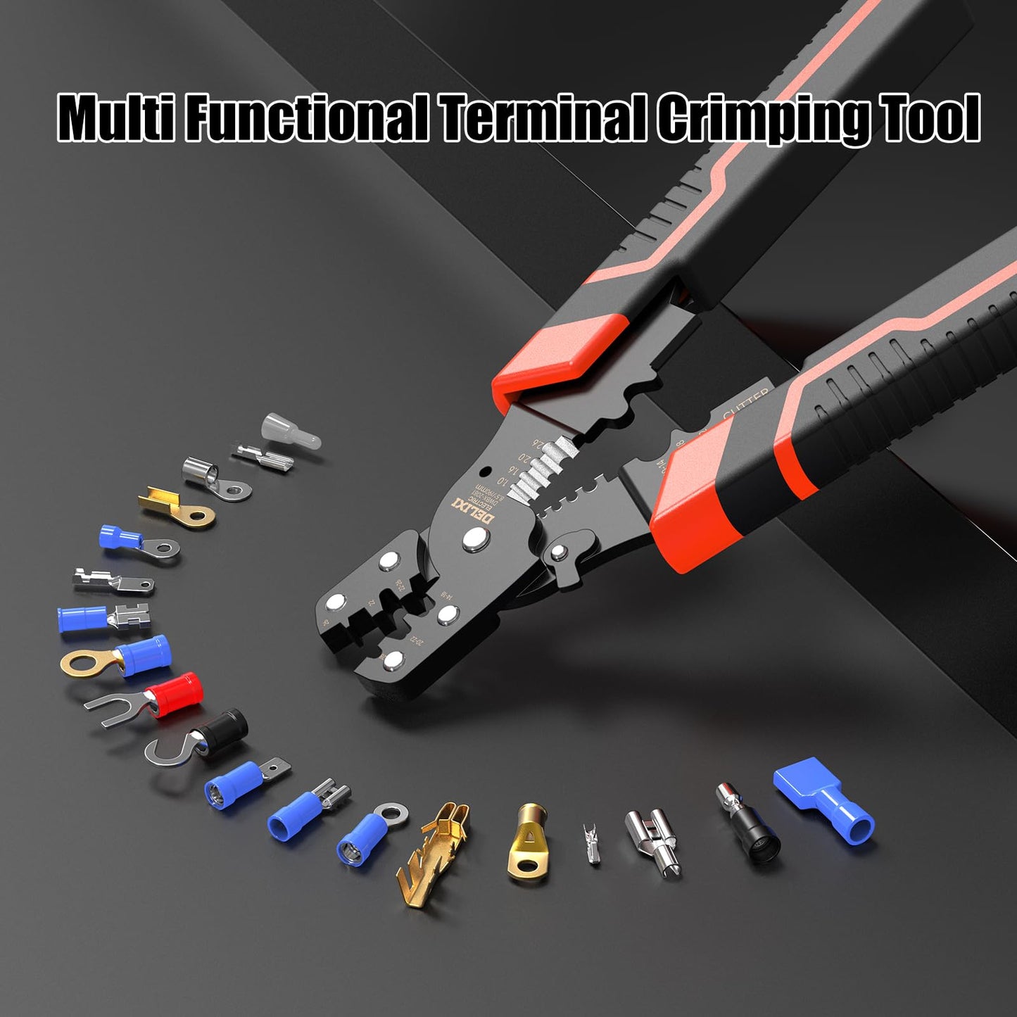 Crimping Tool with Stripper & Terminal Crimper, Multifunctional Wire Crimping Tool for AWG 28-10 Wires and 1.0-2.6 mm² Cable Stripping, Perfect for Network Engineers, DIY Enthusiasts