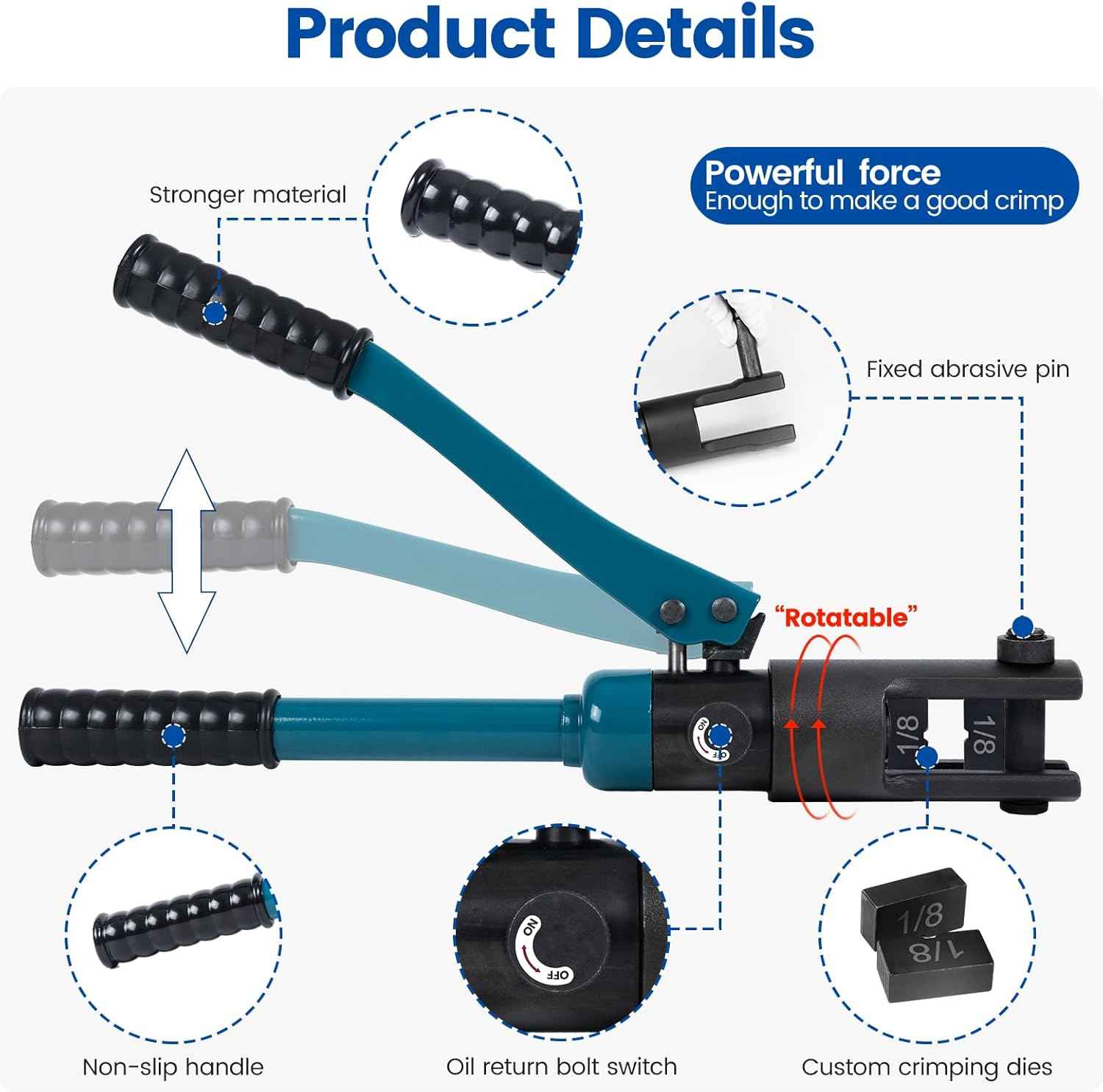 Hydraulic Crimping Tool for Stainless Steel Cable Railing - Muzata Custom Cable Swaging Kit with Wire Cutter (1/8", 5/32", 3/16")