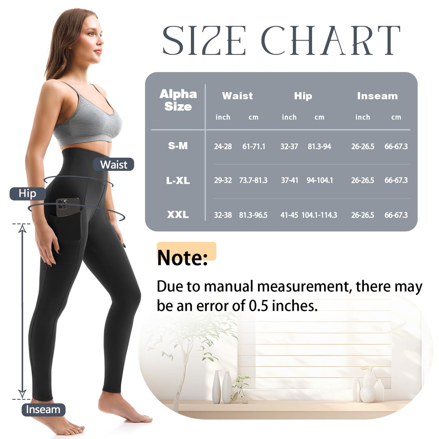 Leafigure 2-Pack High Waist Leggings with Pockets for Women