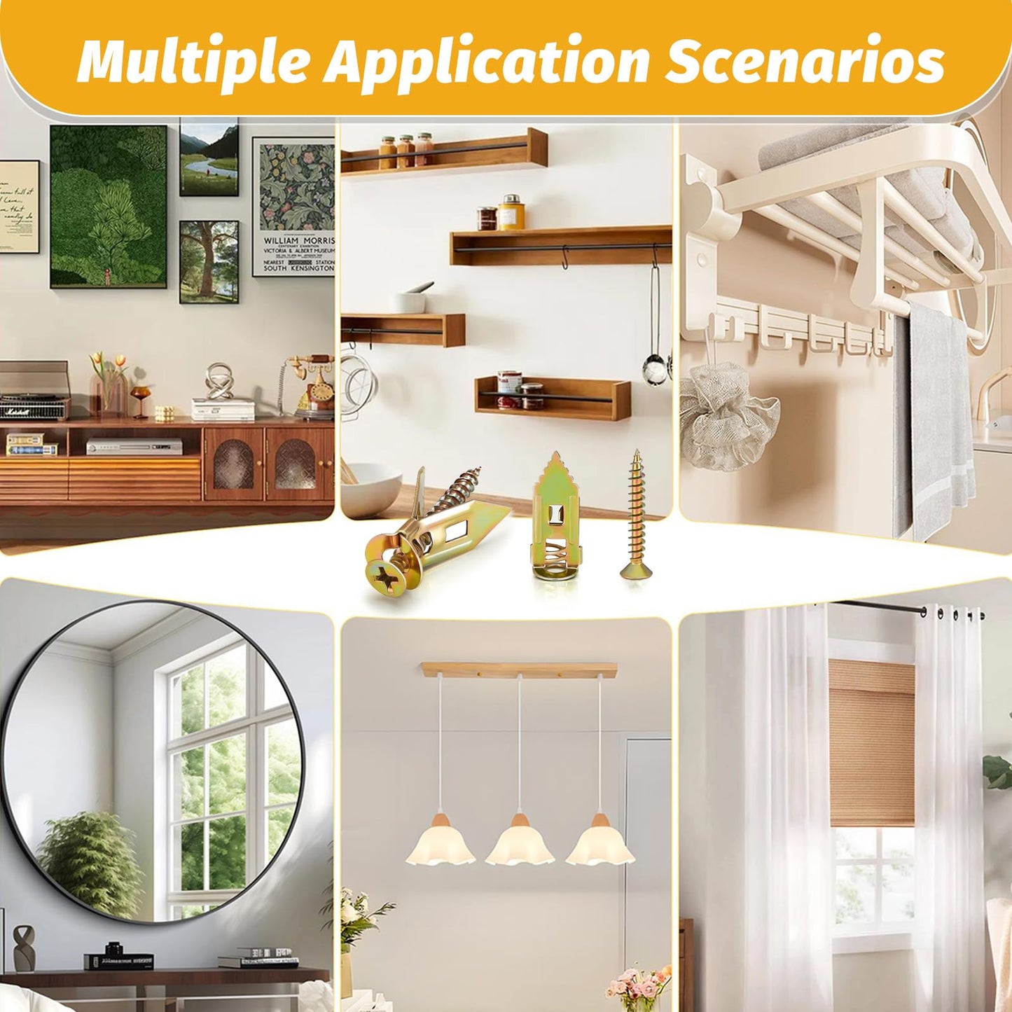 Kadrick 200Pcs Self Drilling Drywall Anchors with Screws,Zinc Plated Steel,2025 Upgraded Hollow Wall Anchors and Screws Kit, Easy Application No Drill or Holes in Wall(100 Anchors and 100 Screws)