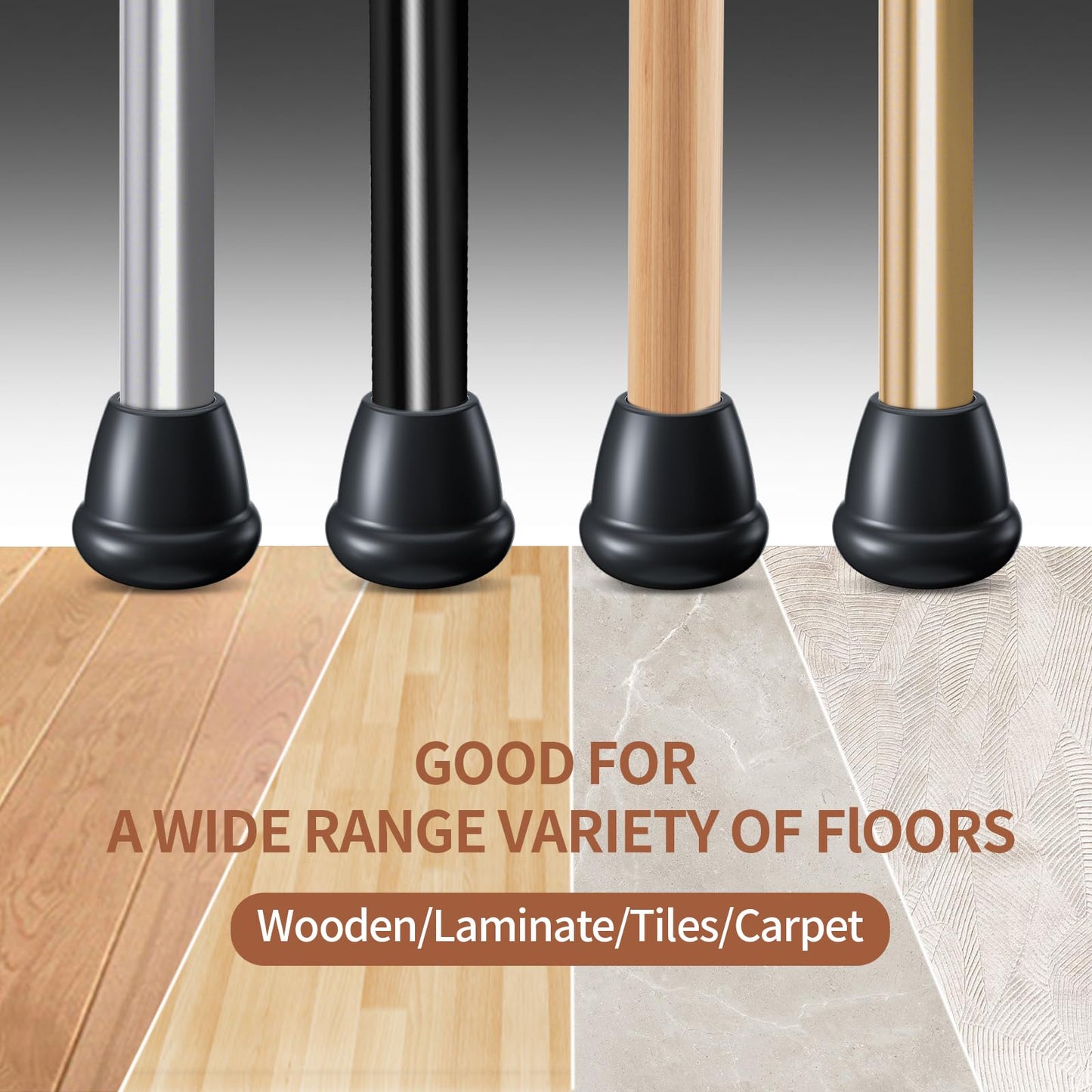 Ezprotekt 3/4" Round Rubber Chair Leg Caps, 8 Pcs Non-Slip Metal Folding Furniture Feet Stool Leg Floor Protectors Cups for Dining Table, Patio Chair Legs, Black (Fit: 0.63" - 0.75")