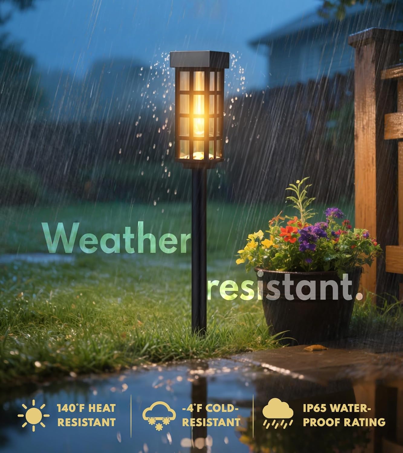 24" Solar Pathway Lights - 8 Pack Outdoor Garden Lights with Auto On/Off, Waterproof IP65