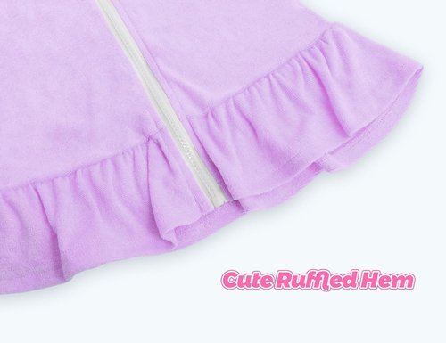 Girls Swim Cover Up Multicolor Hooded Zip-Up Terry Swimsuit Ruffle Bathing Suit Kids Short Sleeve Swimwear