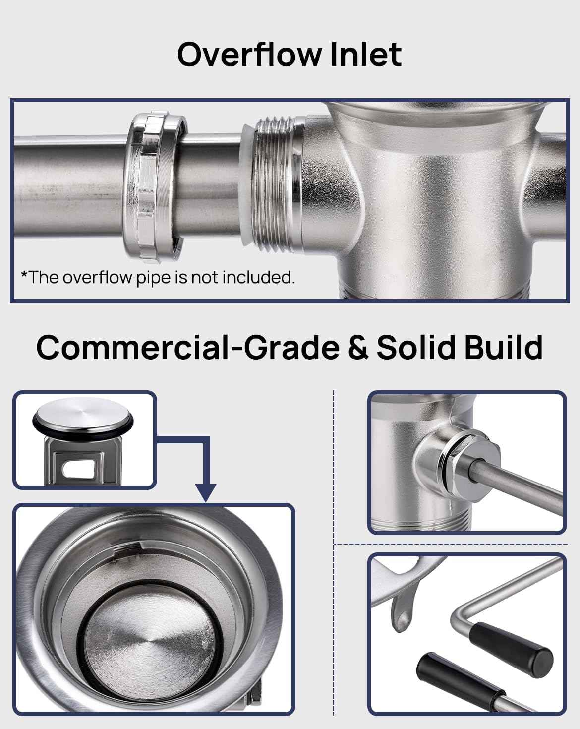 3.5-Inch Commercial Sink Drain with Twist Lever Handle & Overflow Inlet – Leakproof Waste Valve for 2/3 Compartment Restaurant Sinks