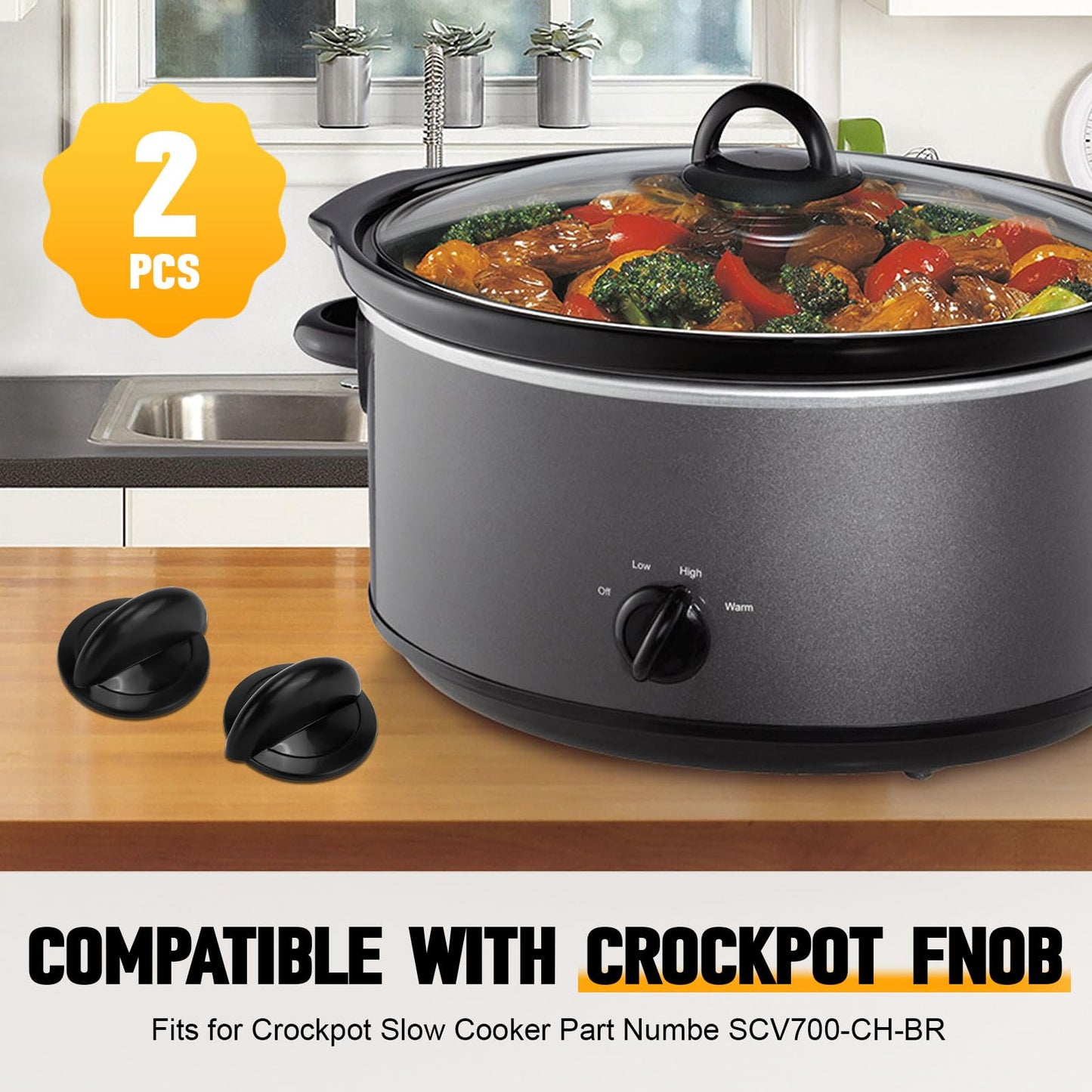 Control Knob Compatible With Crockpot Slow Cooker SCV700-CH-BR Replacement Parts Slow Cooker Adjustable Knobs (2PCS)