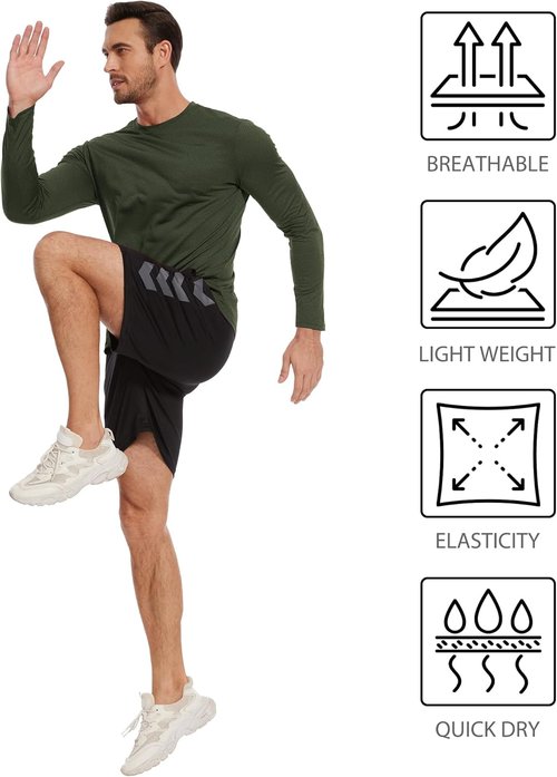 Kinglaman Long Sleeve Workout Shirts for Men - Dry Fit UPF 50+ UV Sun Protection | 6 Pack
