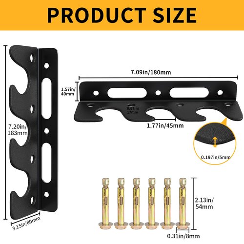 HUWAIGOU Olympic Wall Mounted Barbell Storage Rack Holder Stand Hanger, 6 Expansion Screws, Wall Mounted Weight Dumbbell Rack for Olympic Barbell, Curl Bar, Commercial or Home Gym Accessory, Black