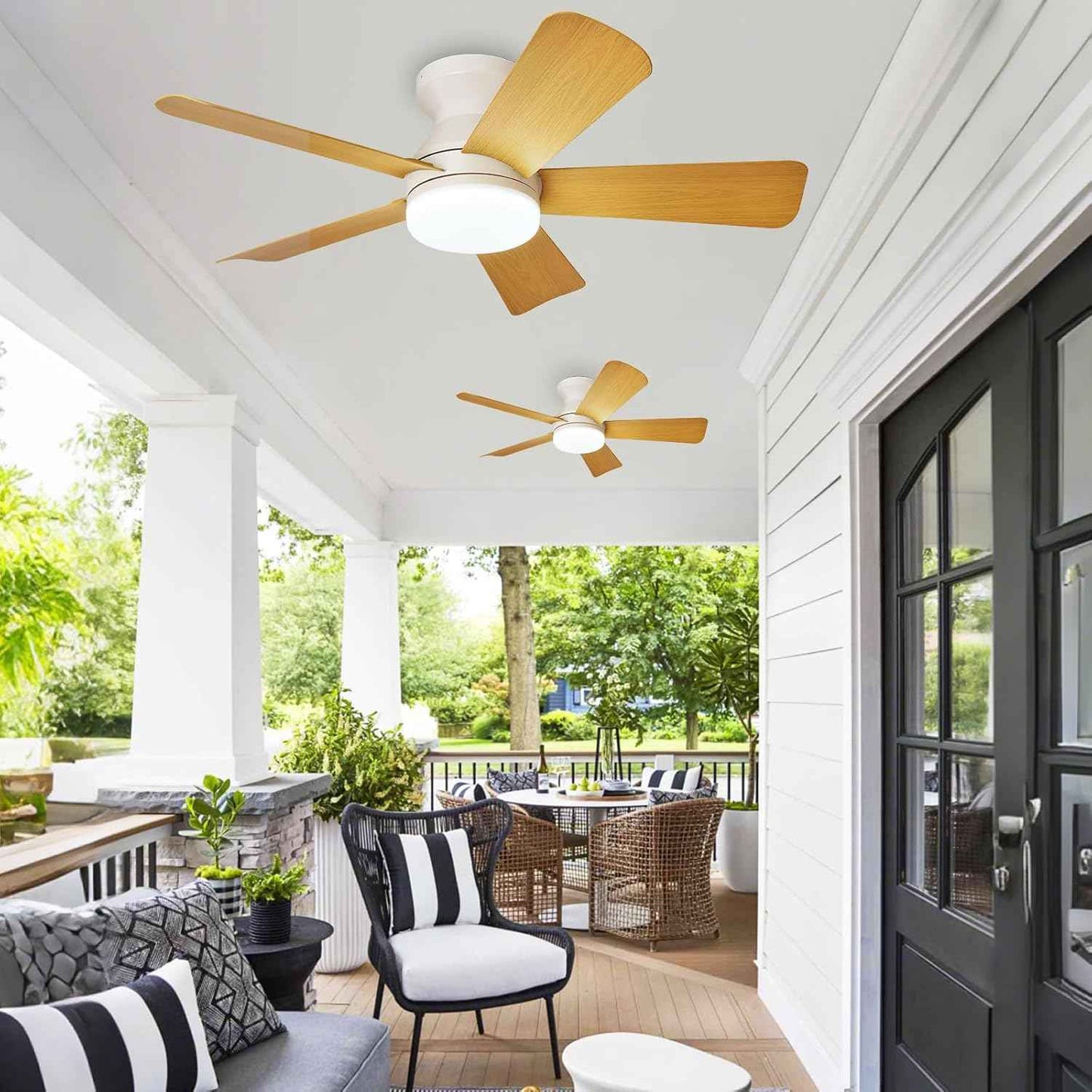 42-Inch Modern Black Ceiling Fan with Light & Remote - Dimmable Low Profile, 5 Reversible Walnut Blades, 6 Speeds for Indoor/Outdoor Use