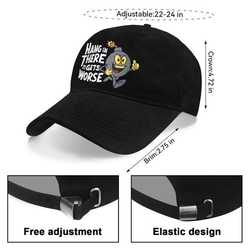Funny Hats for Men Women, Funny Gifts Hang in There It Gets Worse Embroidered Letters Adjustable Cotton Baseball Cap Black
