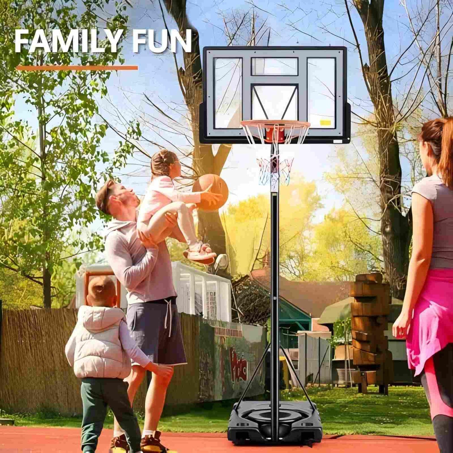 Sweetcrispy 6.1-10FT Portable Basketball Hoop Outdoor, Adjustable Height, 44 Inch Shatterproof Backboard/Shock Absorbent Rim, Fillable Base, 2 Wheels for Backyard
