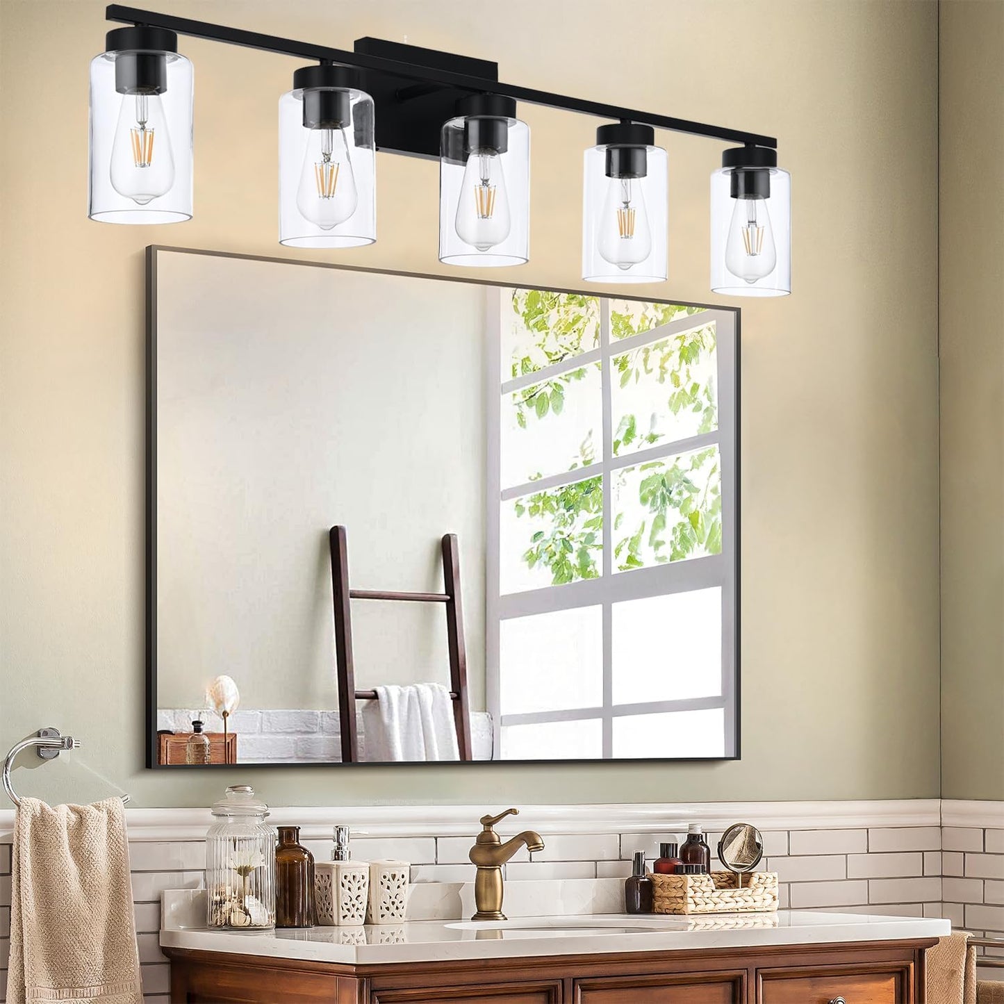 Modern 3-Light Bathroom Vanity Light in Brushed Gold with Clear Glass Shades
