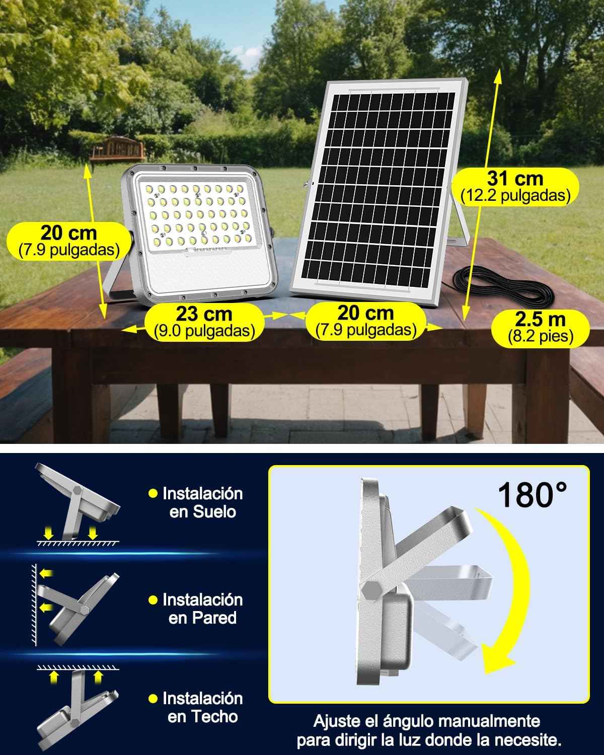 3000LM Solar Security Flood Light with Remote Control - IP65 Waterproof, Auto On/Off Dusk to Dawn, 10000mAh Battery for Outdoor Wall, Porch, Shed, Barn