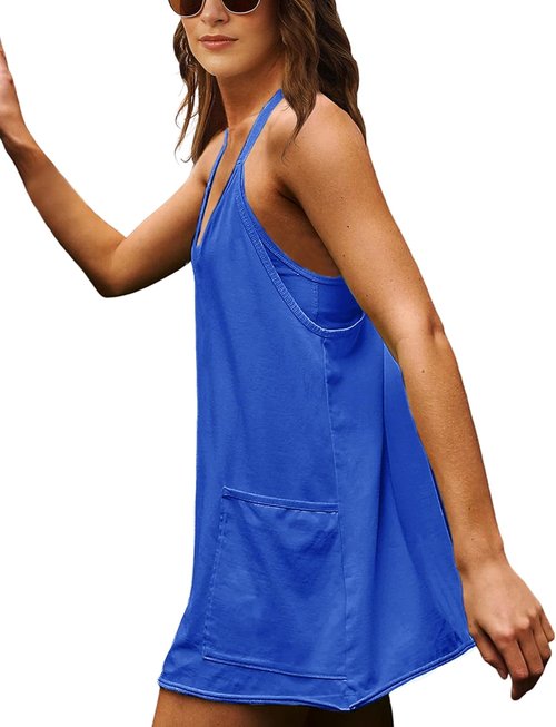 Lentta Women's Athletic Mini Dress - Sleeveless V-Neck Sundress with Built-In Shorts | Comfortable Fit