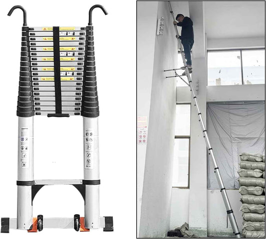 8.5 FT Telescoping Ladder - Lightweight Aluminum Extension Ladder with Stabilizers for Home & RV Travel