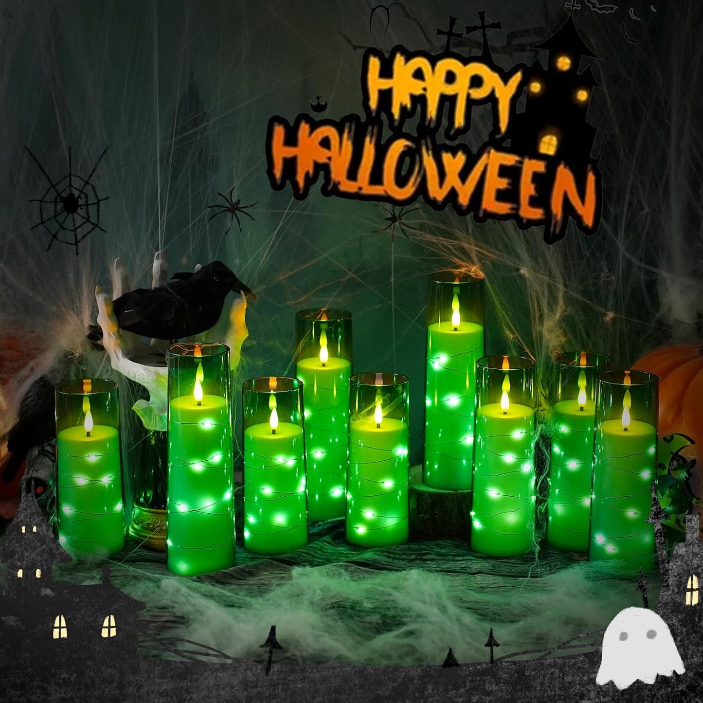 Flameless LED Pillar Candles Set - 9 Pcs White with Remote & Star String for Home Decor