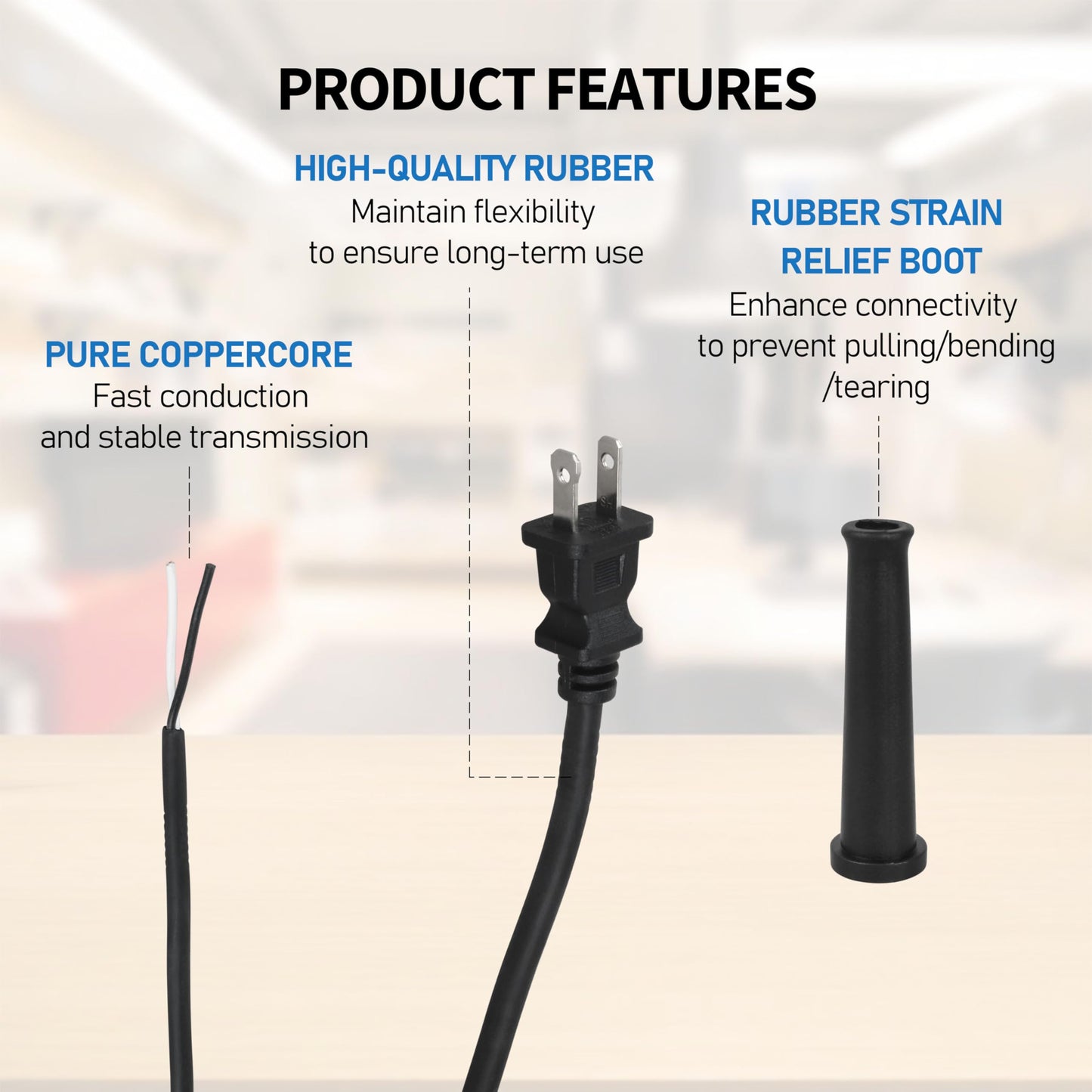 6.5FT 18 AWG Power Tool Replacement Cord for Makita Craftsman Saw,with Stripped Ends and Rubber Strain Relief Boot