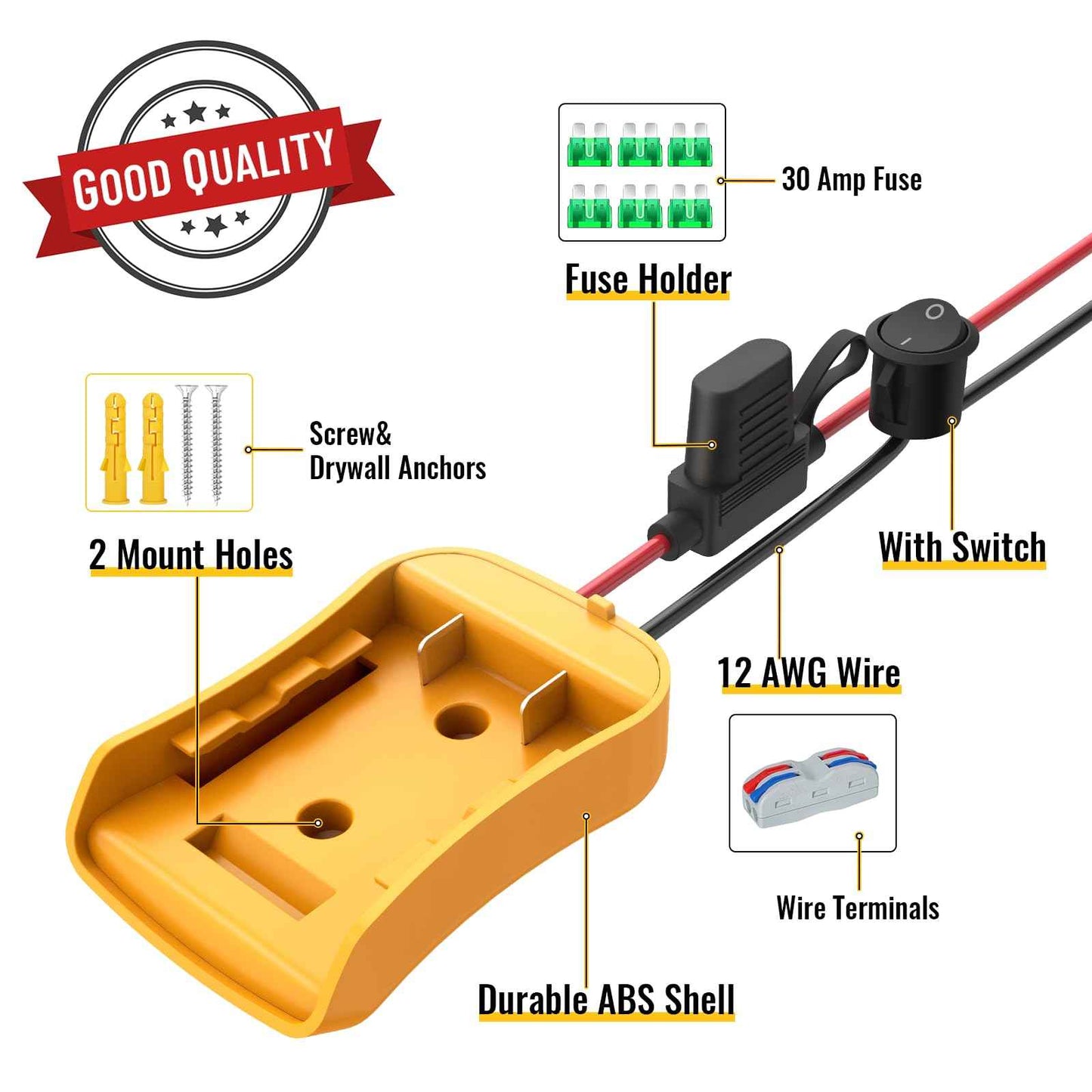2 Packs for Power Wheel Adapter Compatible with Dewalt 20V Battery, Converter Kit with Fuse & Switch & Wire Terminals & 12 AWG Wire for DIY RC Car Toys Robotics