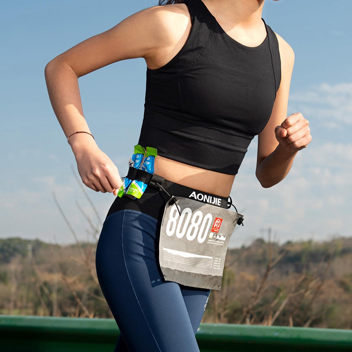 Azarxis Race Number Bib Belt with 6 Storage Loops Adjustable Elastic Webbing for Men Women Runners Running Jogging Triathlon Marathon Trail Race Cycling (Black)