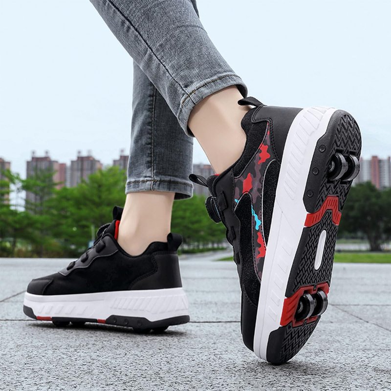 Roller Skate Shoes with 4 Detachable Wheels Kids Skateboarding Shoes Slip in Roller Sneakers for Girls Boys Birthday Thanksgiving Christmas Day Black