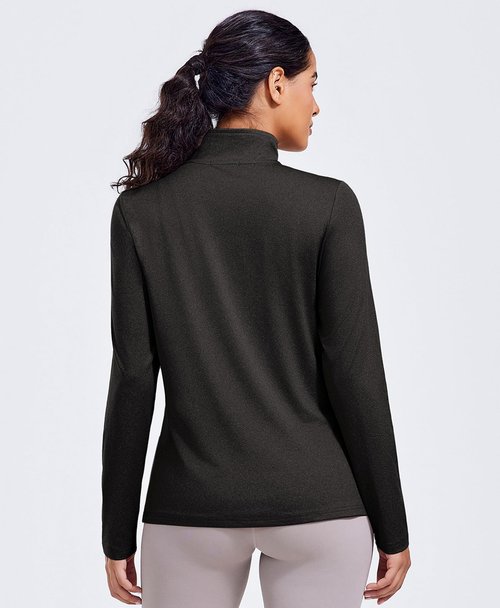 PINSPARK Long Sleeve Workout Top for Women 1/4 Zip Pullover Lightweight Yoga Gym Shirt V Neck Running Tops Loose Fit, Black Large