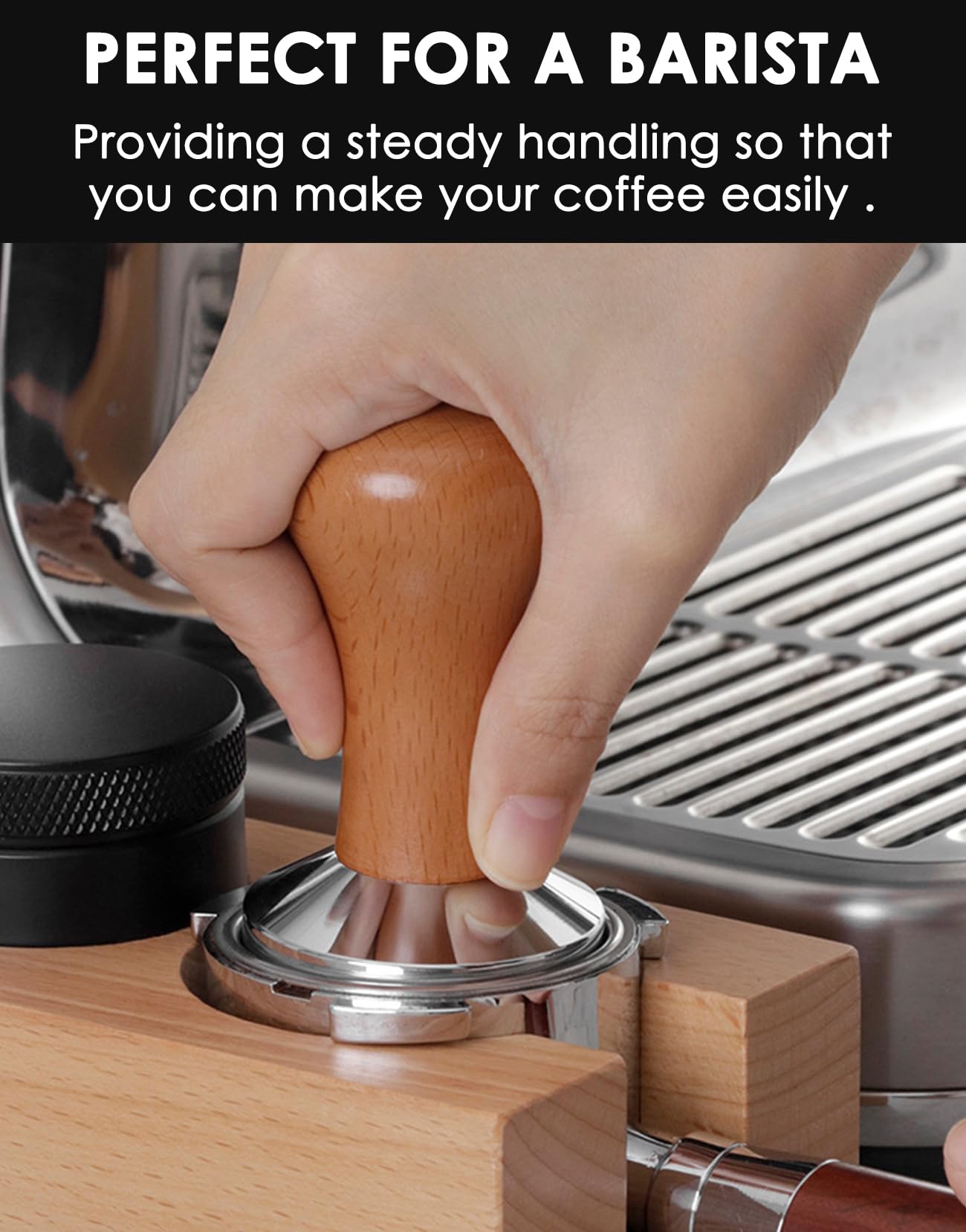 51mm Espresso Tamper-Premium Barista Coffee Tamper Coffee Tamper Classic Series Stainless Steel Espresso Tamper Coffee Press Tool Tamper Espresso Handle Solid Wood 51mm Espresso Dosing Funnel