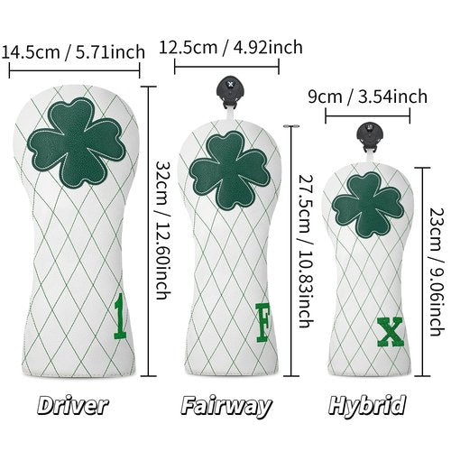 Golf Headcovers Golf Driver Fairway Hybrid Head Cover Golf Blade Mallet Putter Cover Lucky Clover Cross Pattern Premium Leather Driver Fairway(FW) Wood Hybrid(UT) with Number Tags.