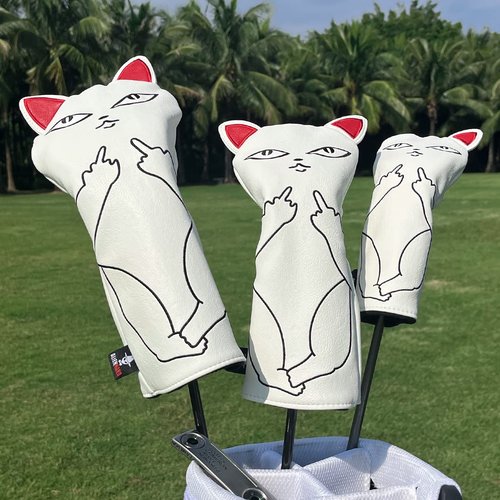 Golf Club Headcover Cute Cat Embroidery Driver Cover 3 Wood Headcover Hybird Head Covers Leather Hand-Made Wood Head Cover for Golf Club Wood Head Covers