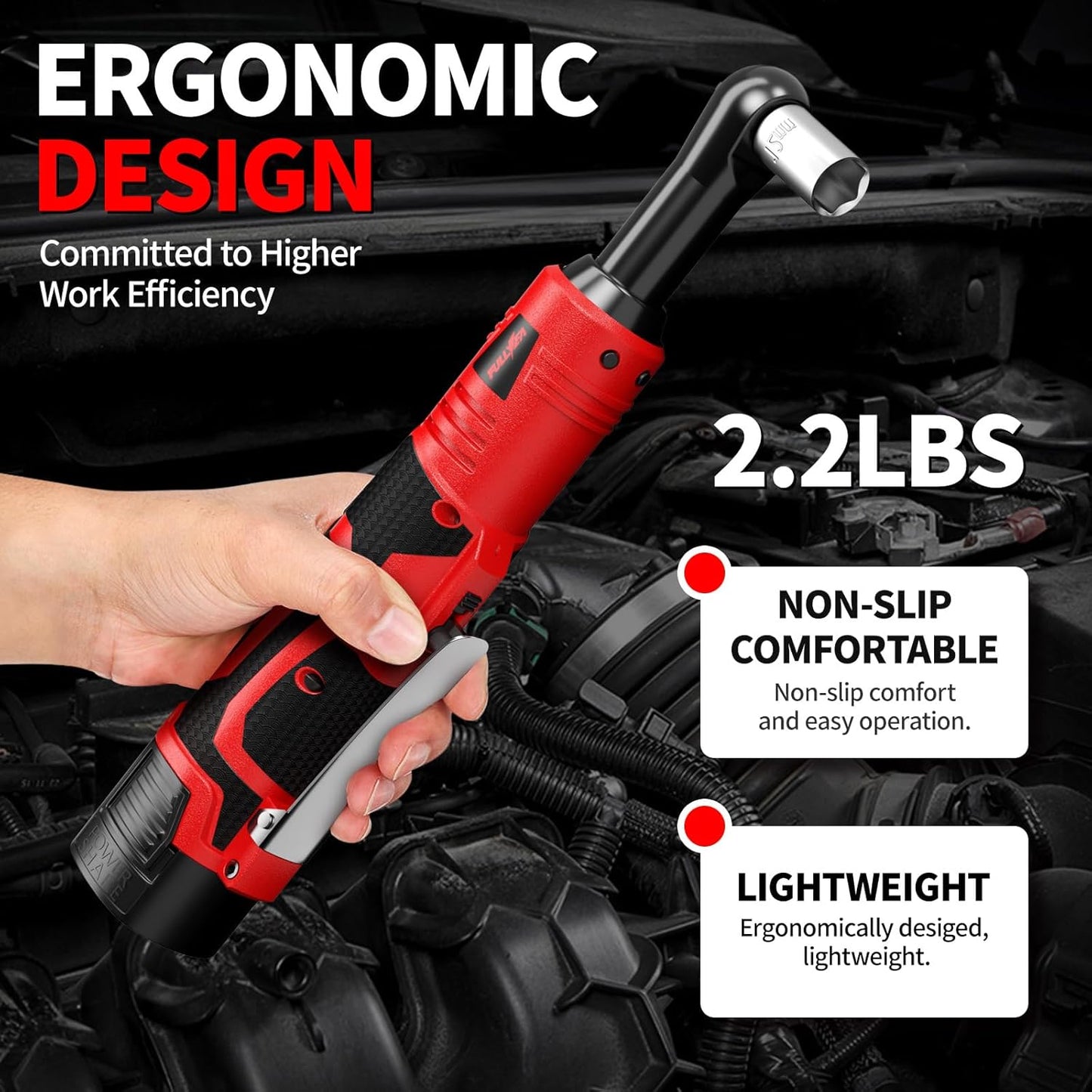 18V Cordless Electric Ratchet Wrench Set - 550 RPM, 3/8" with 7 Sockets, LED Light & 2.0Ah Battery