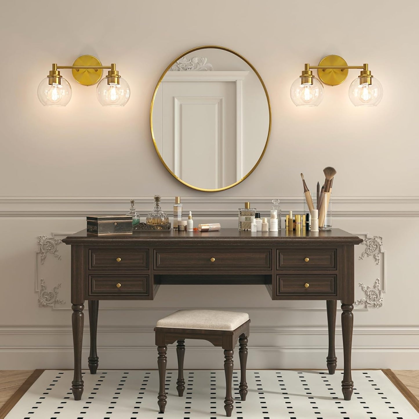 3-Light Vanity Bathroom Light Fixture with Globe Glass Shades - Brushed Nickel, ETL Certified
