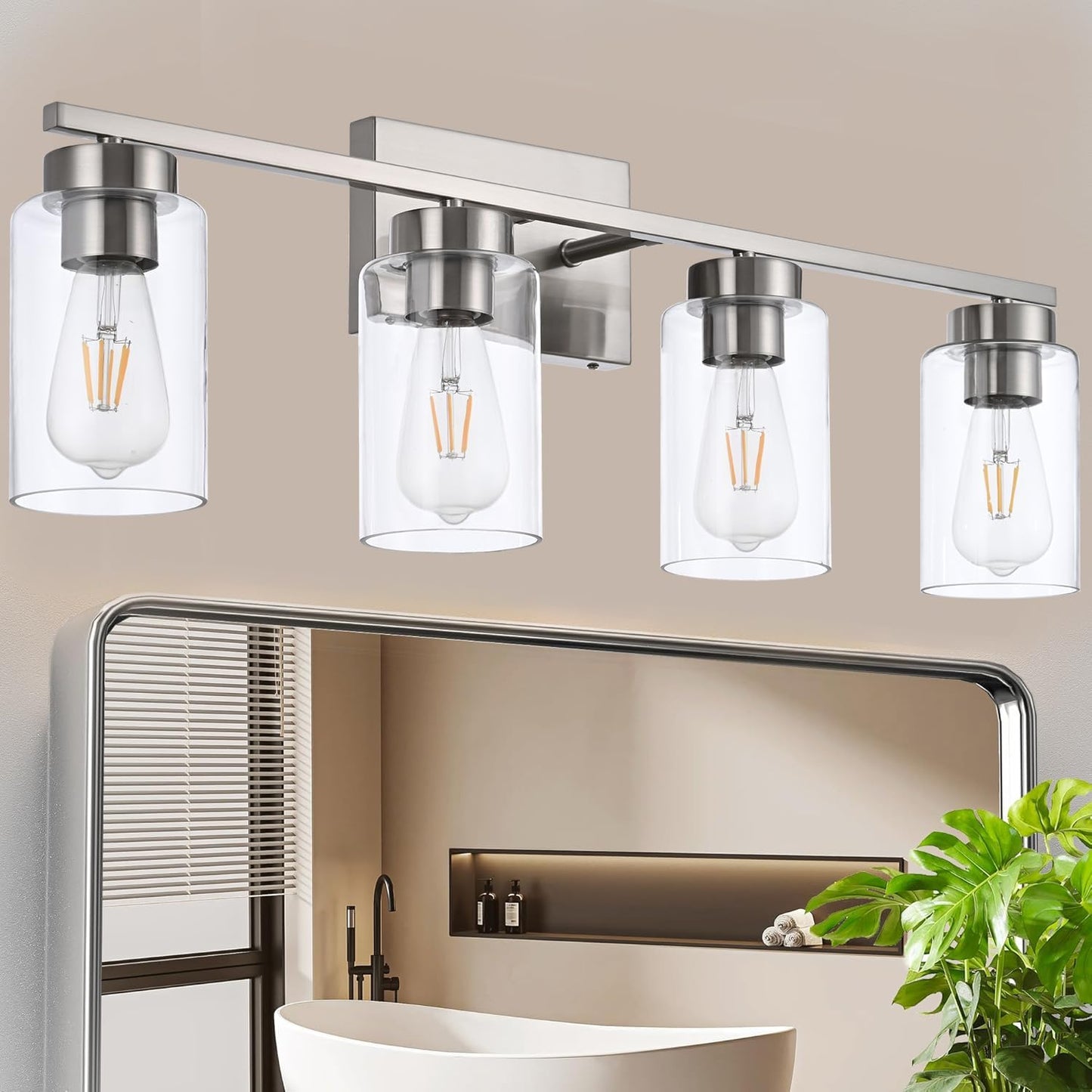 Modern 3-Light Bathroom Vanity Light in Brushed Gold with Clear Glass Shades