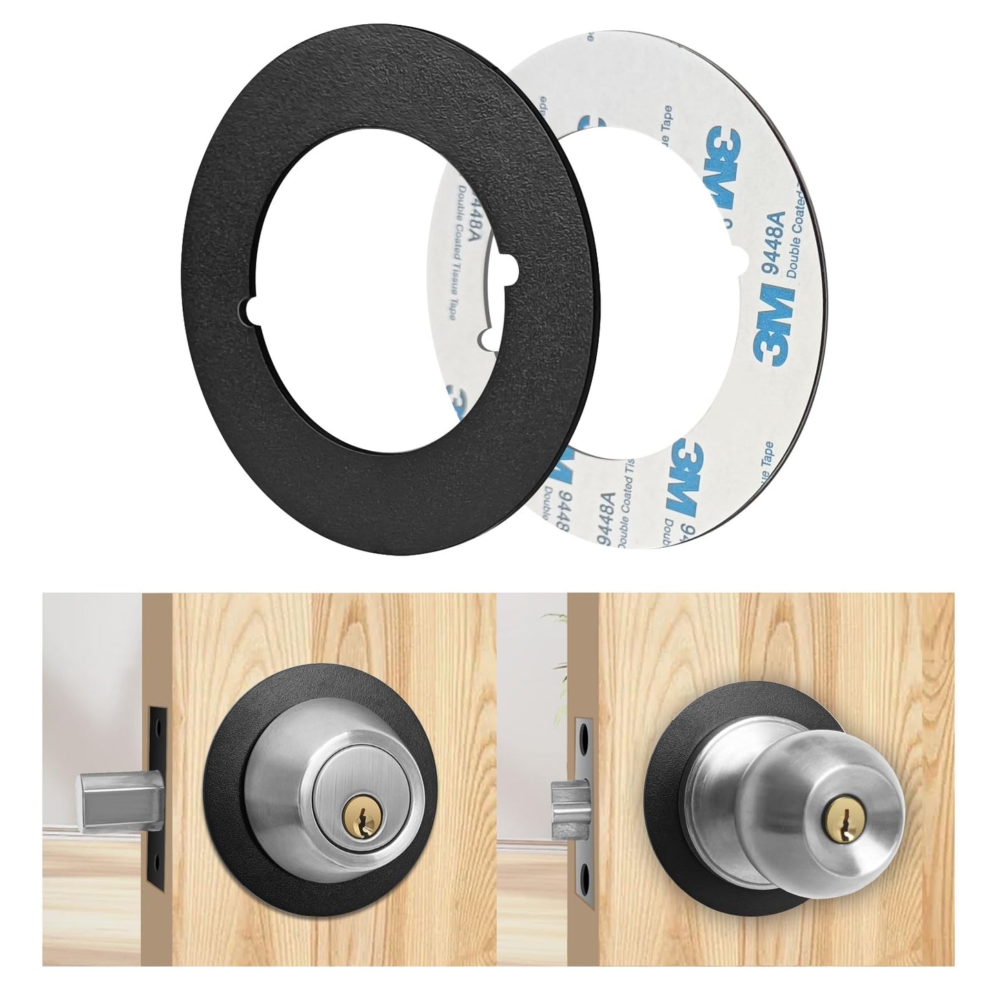 MOSECYOU Door Knob Plates Round Version, Matte Black, Thick, Door Reinforcement Plate, Scar Plates for Door Knob/Deadbolt, Door Handle Cover Filler Fixing Repair Backplate (2 Pcs, Matte Black)