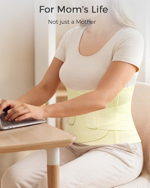 FREETOO Postpartum Belly Band - Soft Abdominal Binder with Back Support | Adjustable Compression, M, Cream