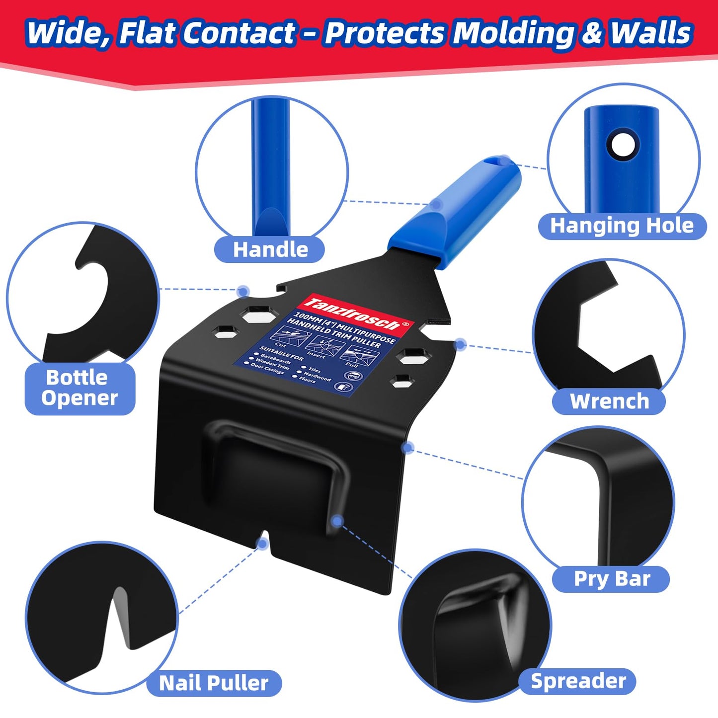 Tanzfrosch Trim Puller Tool for Baseboard Heavy Duty Trim Removal Tool Multi-Tool Pry Bar and Hammer for Commercial Work Baseboard Molding Siding and Flooring Removal Remodeling