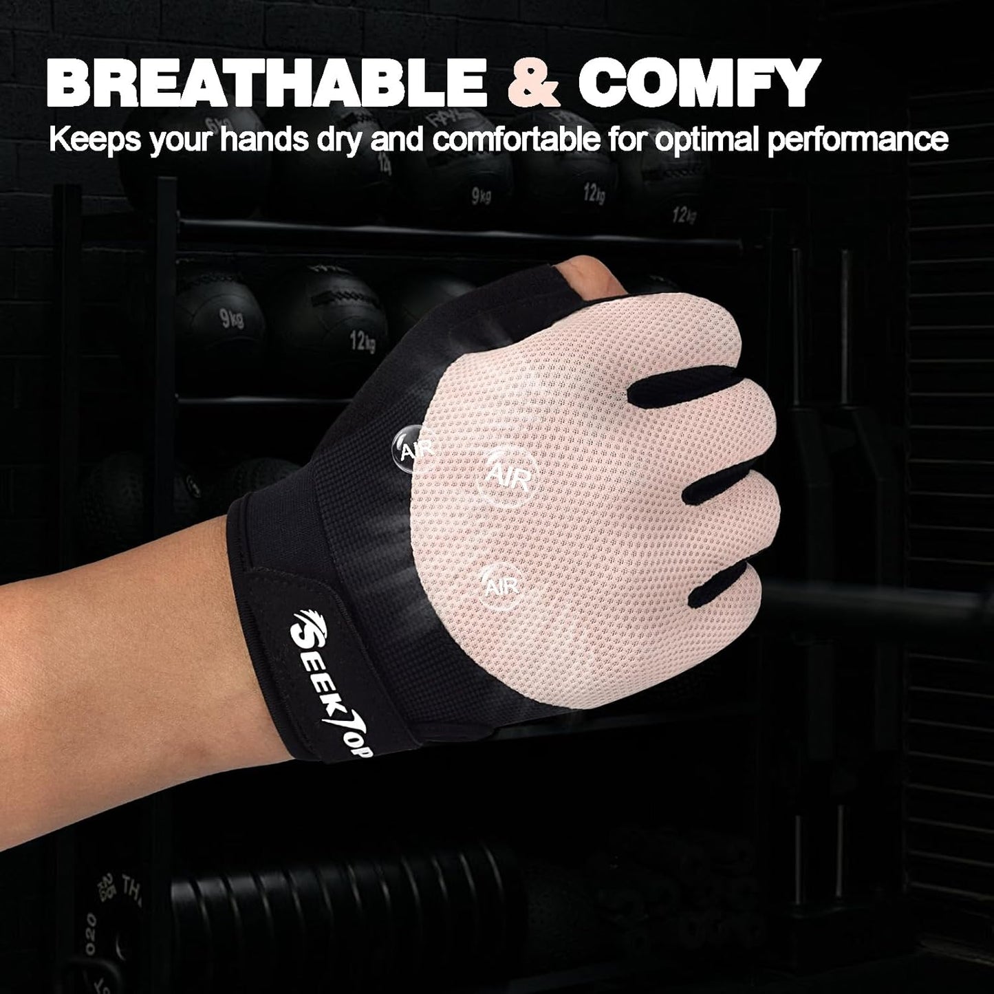 Seektop Workout Gloves - Breathable Weight Lifting Gloves with Full Palm Protection | Excellent Grip for Gym Fitness