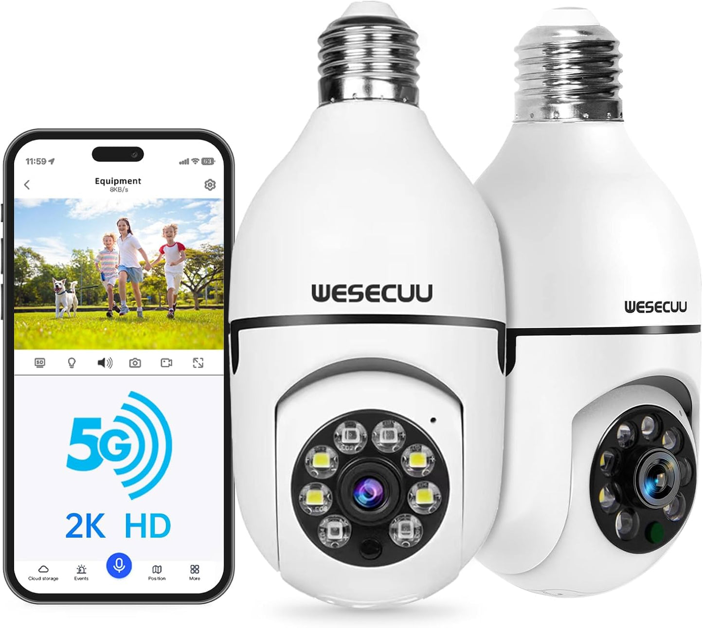 2K WiFi Light Bulb Security Camera – Wireless Outdoor, Motion Detection, Two-Way Talk, Color Night Vision, Alexa Compatible