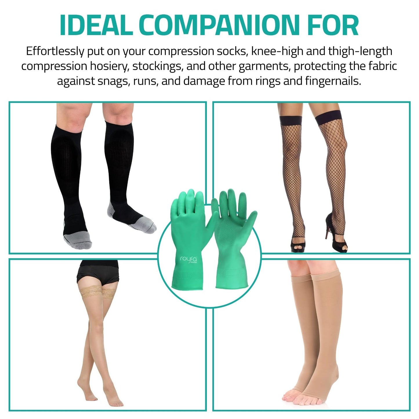 Royfa Donning Gloves for Compression Stockings - Universal Fit Gloves with Raised Ridge Palms for Better Grip (2 Pack, Medium) (Large Pack 2)