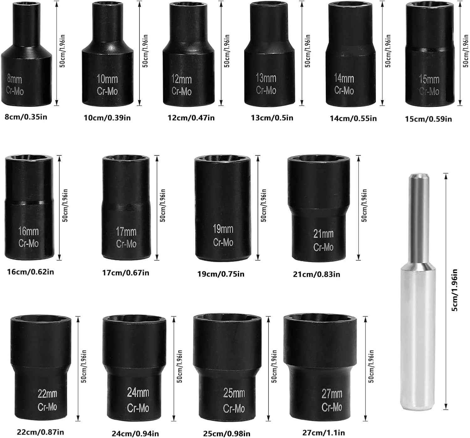 15PCS Lug Nut Removal Tool Set - Easy Out Twist Socket Extractor for Damaged & Rusted Bolts