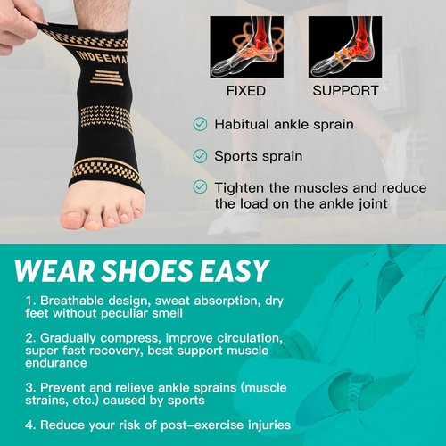 INDEEMAX Copper Ankle Brace - Compression Sleeve for Ankle Support & Pain Relief | Size L