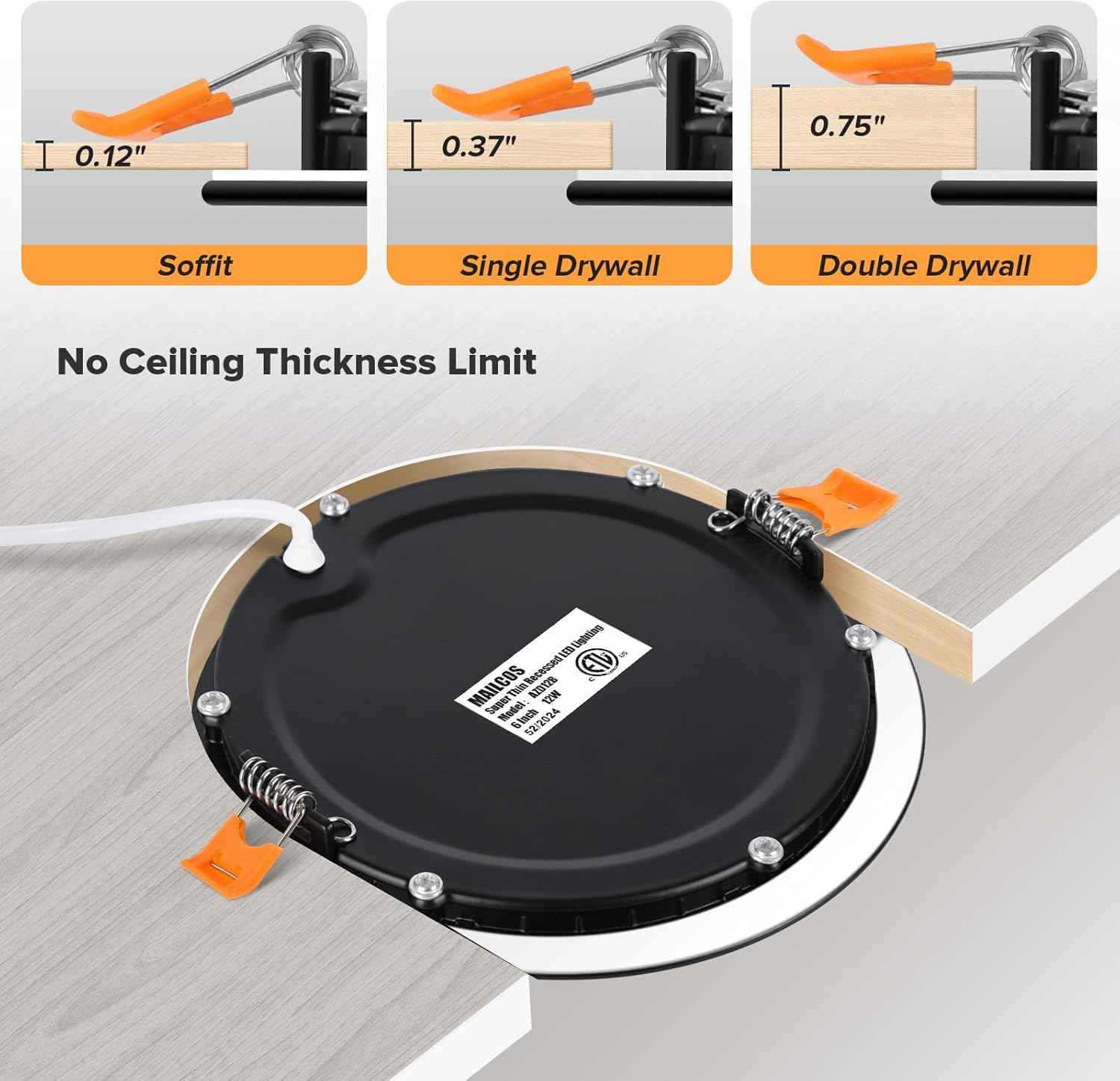Ultra-Thin 12 Pack 6-Inch Dimmable LED Recessed Lighting - 5CCT Selectable, 1050LM, ETL