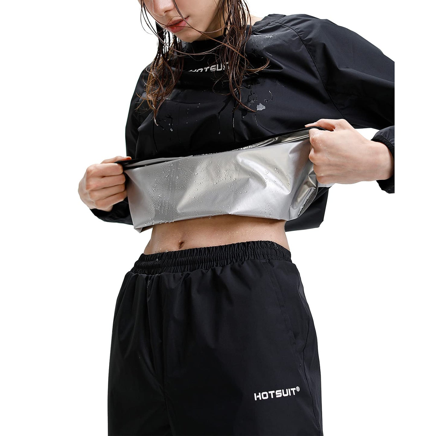 HOTSUIT Sauna Suit Women Durable Gym Workout Sauna Jacket Pants Sweat Suits, Black, L