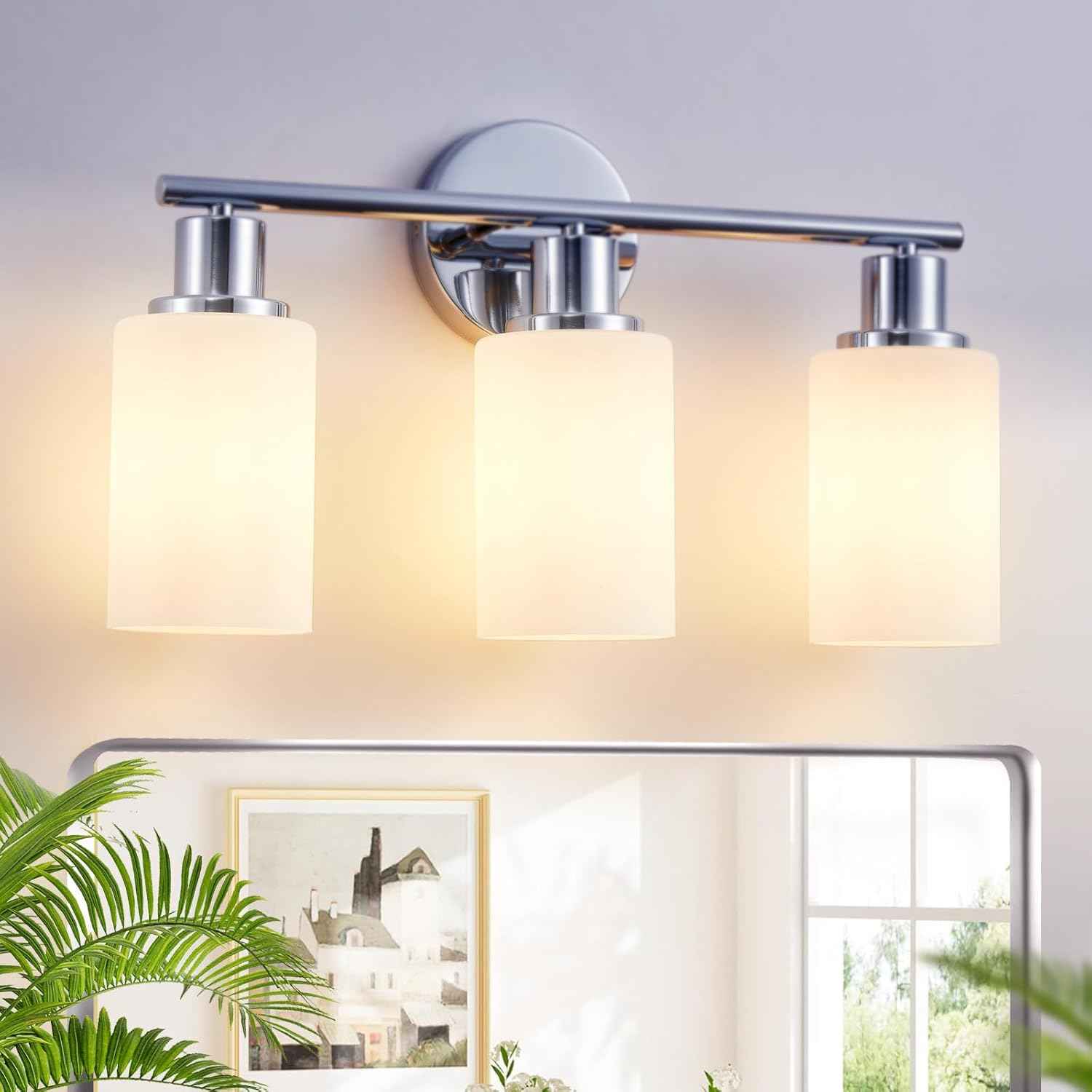 Modern Black 3-Light Bathroom Vanity Light Fixture with Clear Glass Shades - 2 Pack