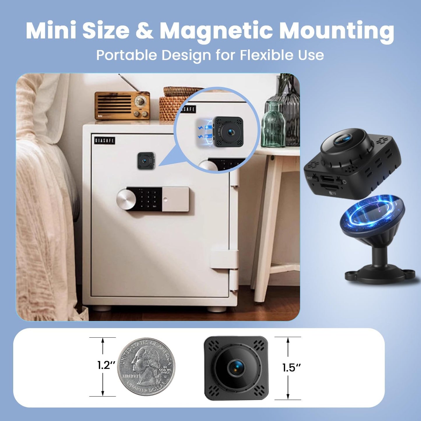 2K Wireless Hidden Camera - Mini Nanny Cam with Free Cloud & SD Storage, Magnetic Mount