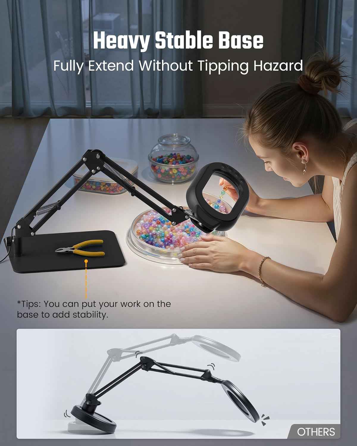 10X Magnifying Desk Lamp with Dimmable LED Light & Adjustable Swing Arm - Perfect for Reading, Crafting & Close Work