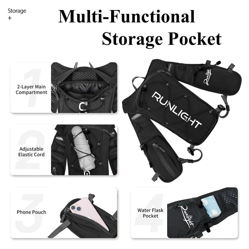 Runlight Running Vest for Women Men Lightweight Hydration Backpack Pack with 1.5L Water Bladder Bag Hydro Daypack for Hiking,Trail,Skiing,Camping,Cycling,Race,Marathon (Black New, One Size)