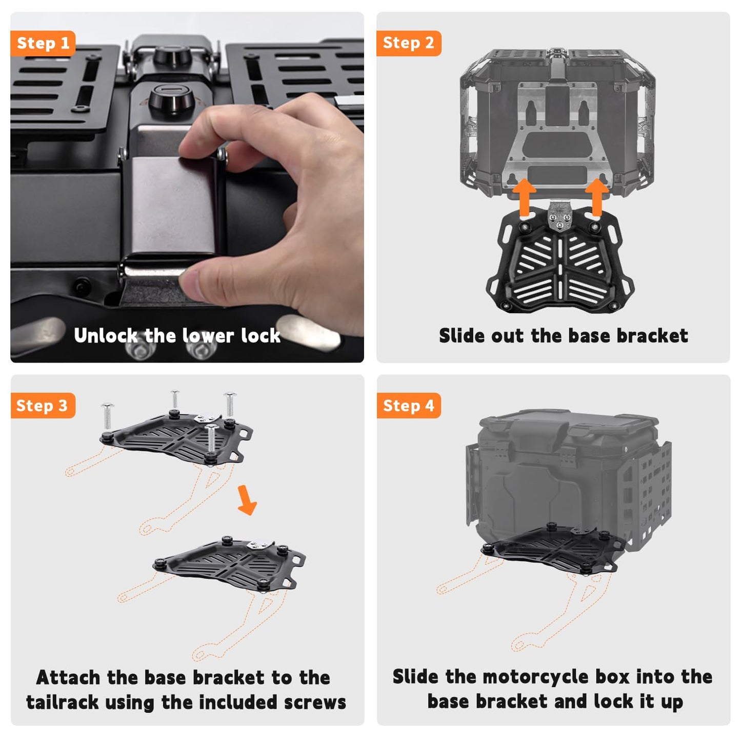 Motorcycle Top Case 45L Universal Aluminum Tail Helmet Box with Base Plate Security Lock Backrest Cargo Storage Baggage Carrier Luggage Rear Parcel Trunk (Black)