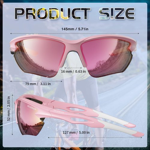 DEAFRAIN Polarized Sports Sunglasses for Women Softball Cycling Running Fishing Tennis Pink Glasses TR90 Unbreakable Frame UV Protection