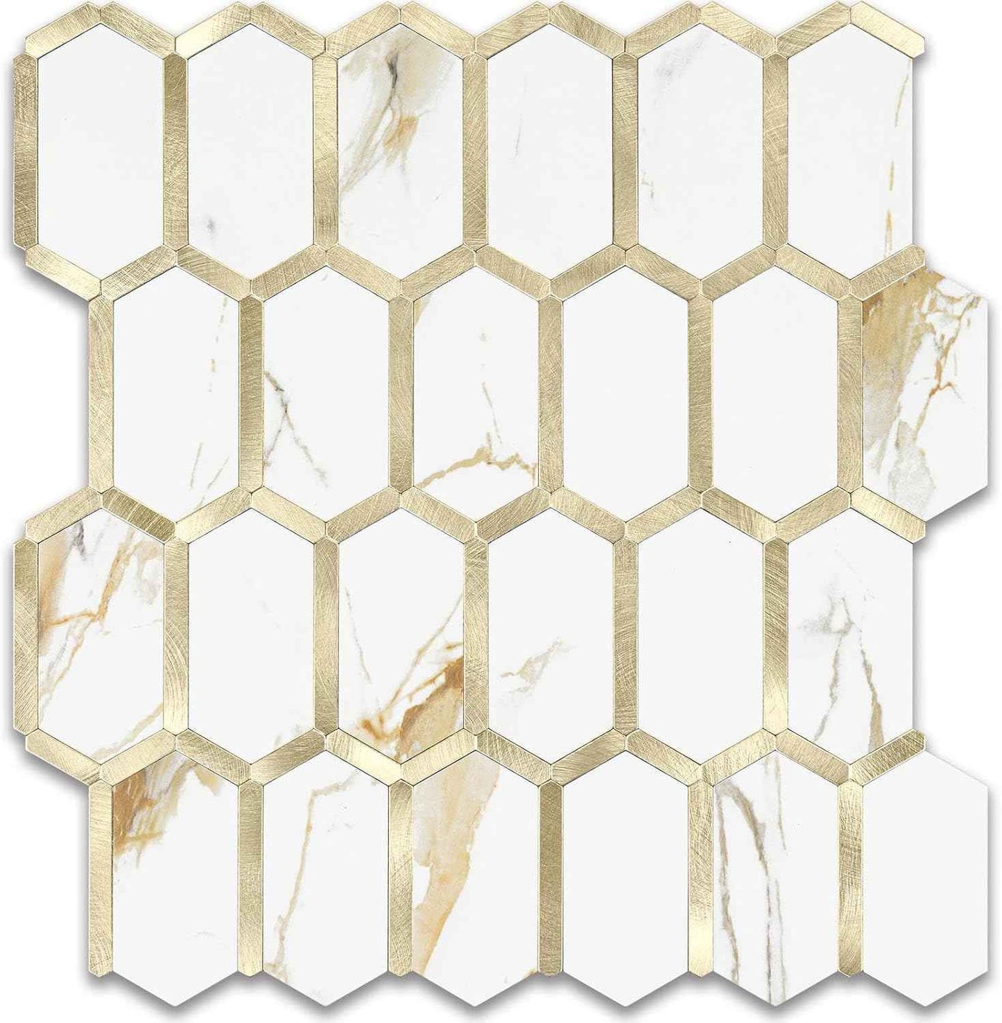 Glossy Wood Grain Peel and Stick Backsplash Tile - 10 Sheets Hexagon Mosaic for Kitchen & Bathroom, 12.4 x 12 Inch