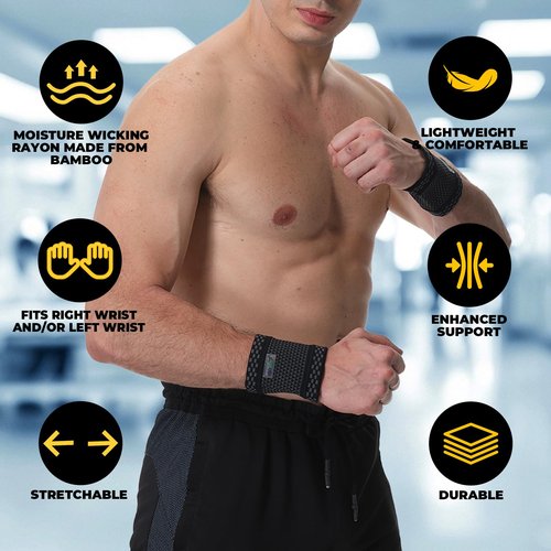 NeoTech Care Wrist Band - Light, Elastic, Men, Women, Right or Left (Black Color, Size S, 1 Pair)