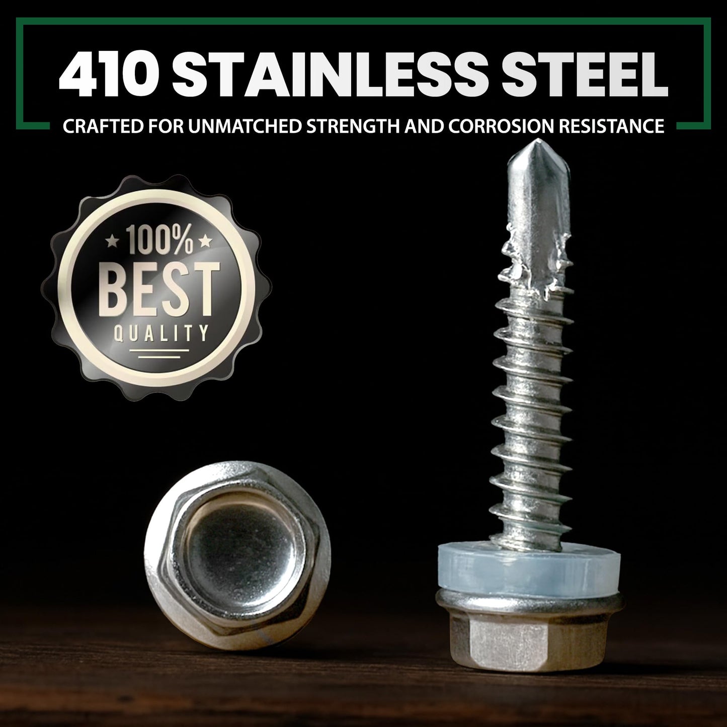 150 PCS Self Drilling Screws for Metal, Wood & Plastic – 410 Stainless Steel Self Tapping Screws Assortment – Includes #8 (1/2”, 3/4”) & #10 (1”, 1-1/2”) TEK Metal Screws with Hex Washer Head