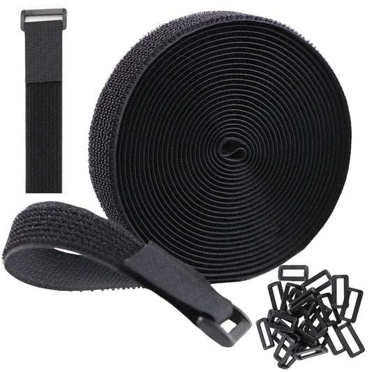 Hook and Loop Cable Straps 1" x 16.5 Ft with 24 Buckles Adjustable Fastening Reusable Nylon Securing Cord Cinch Strap Ties Free Cut for Cable Management RV Workshop DIY (Black)